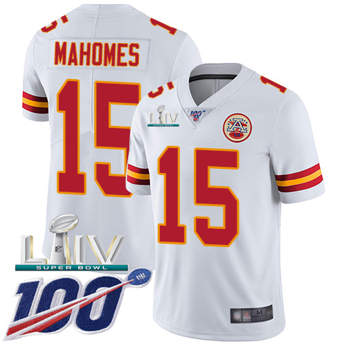 Kansas City Chiefs Nike #15 Patrick Mahomes White Super Bowl LIV 2020 Youth Stitched NFL 100th Season Vapor Untouchable Limited Jersey